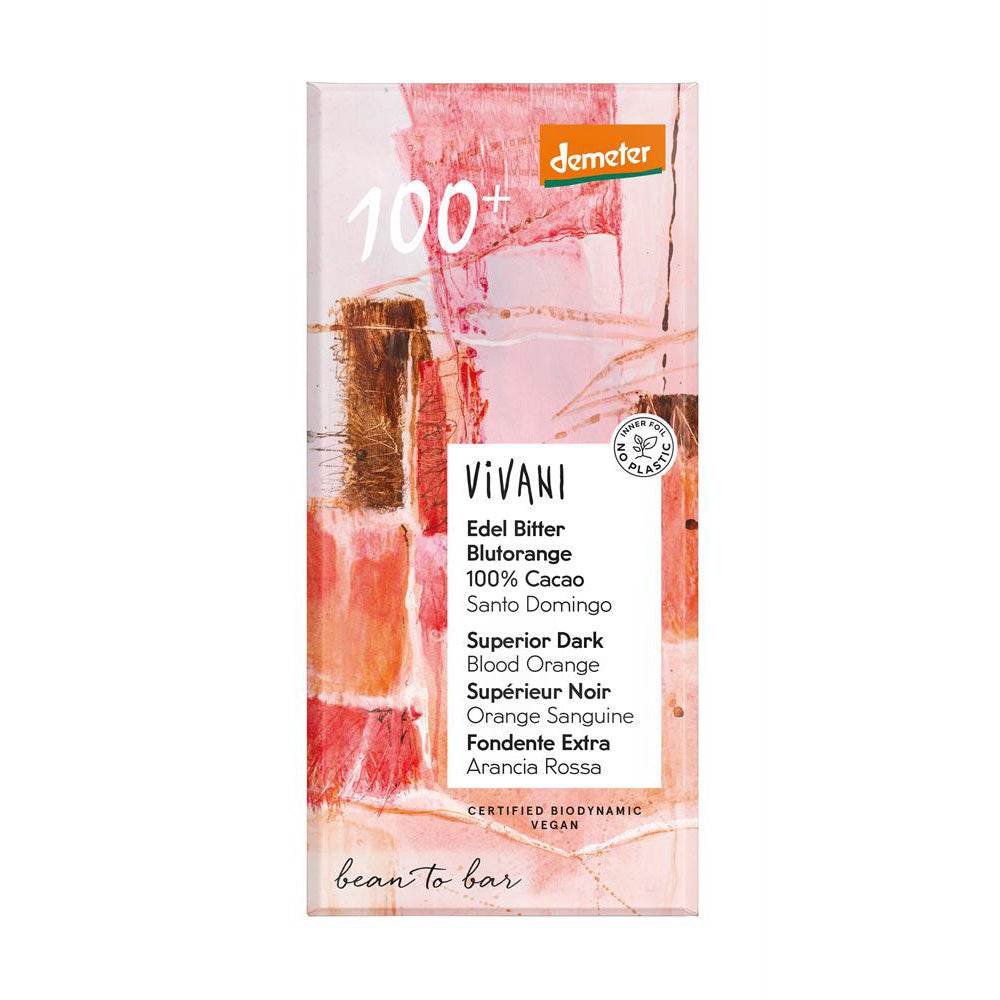 100% Cocoa Chocolate w Blood Orange Vegan Organic 90g