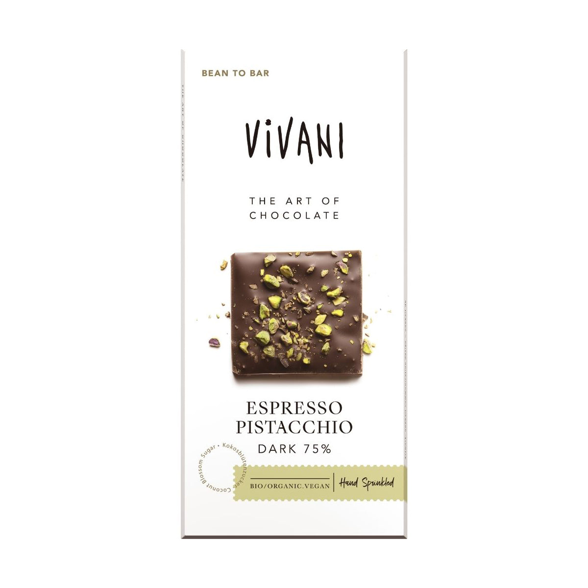 Espresso Pistacchio Dark 75% Chocolate Vegan Organic 80g