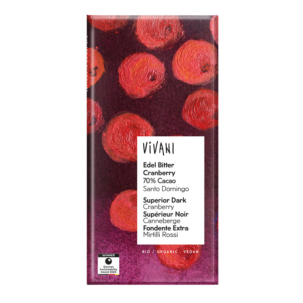 Dark Cranberry Chocolate 70% Vegan Organic 100g